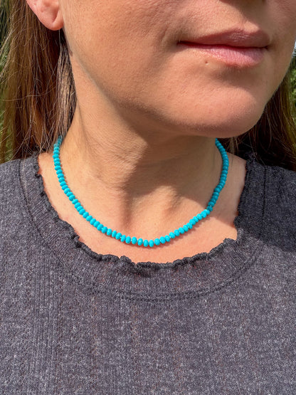 Stunning Kingman Turquoise Fine Knotted Gemstone Strand Necklace 14k