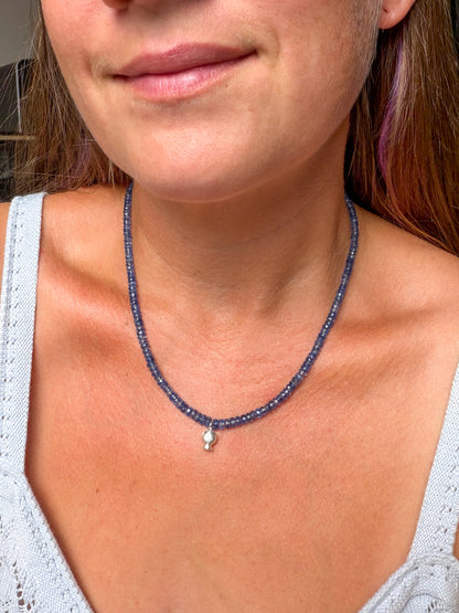 Made to order: Blue Kyanite Worry Fish Necklace, Sterling Silver