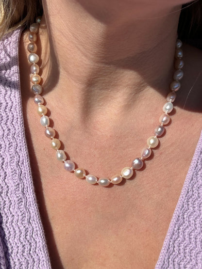 Tri Color Freshwater Pearls 18" Knotted Necklace