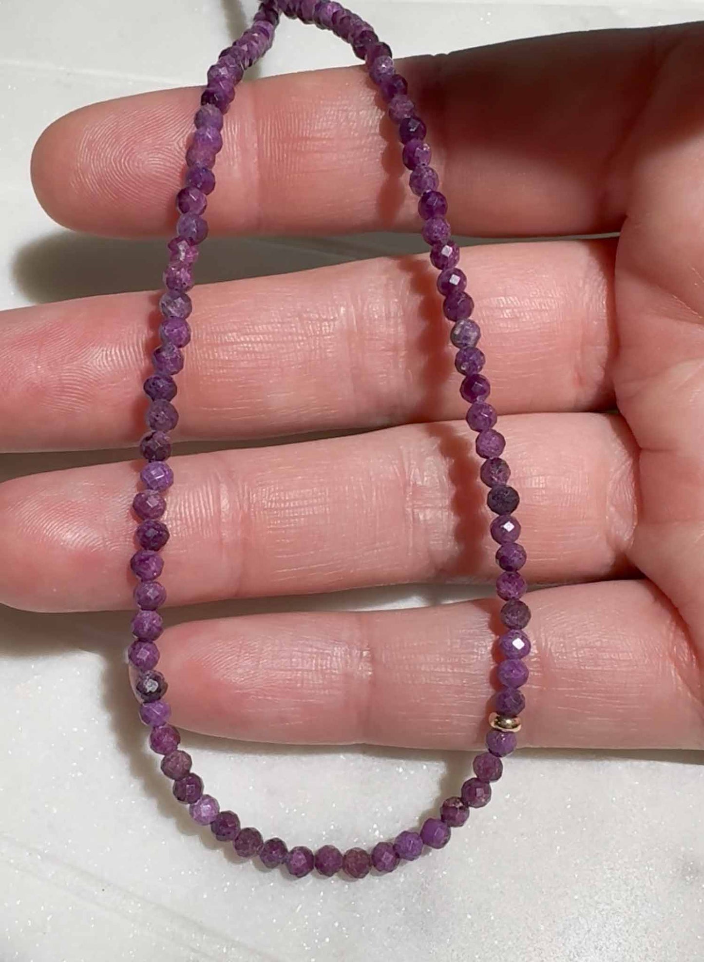 Plum Purple Stichtite Dainty Beaded Necklace 14k