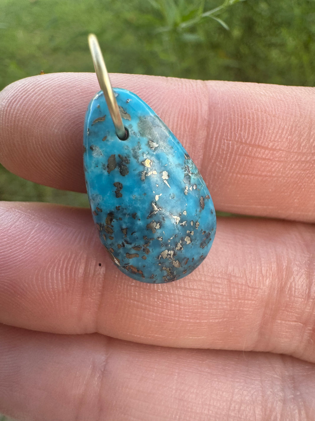 Armenian Turquoise Charm, 14k Gold Teardrop Shape, a close look at the stones