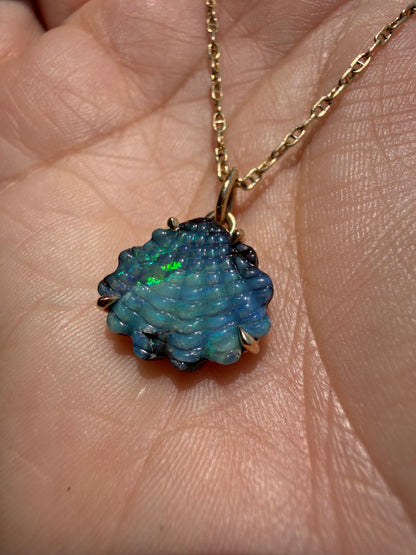 Australian Boulder Opal Shell Charm 14k Gold, Scallop 2