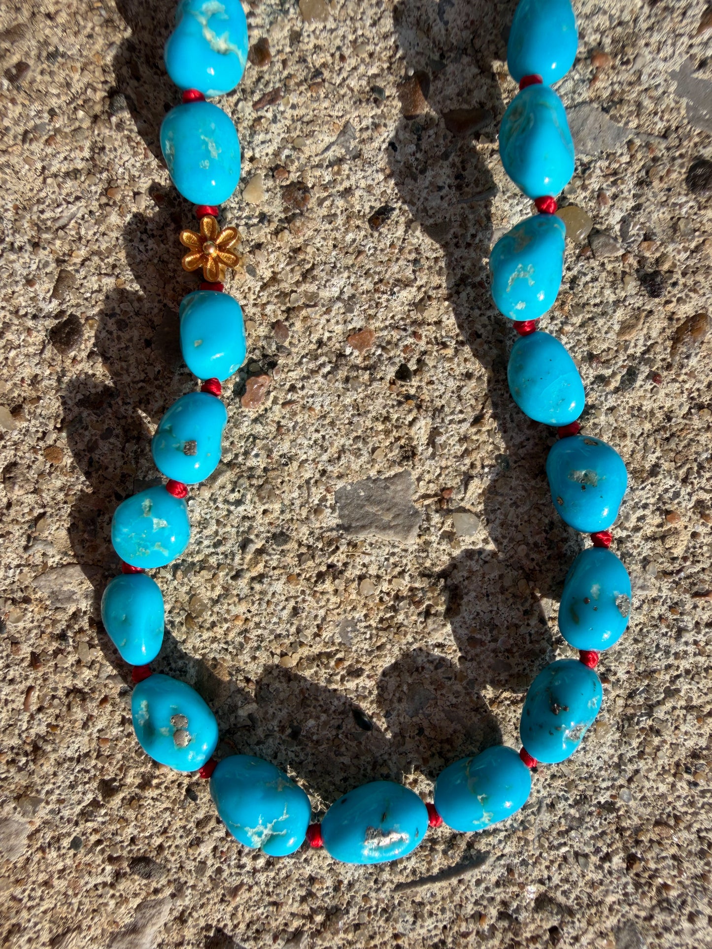 Sleeping Beauty Turquoise Knotted Gem Necklace, 18K Daisy Accent