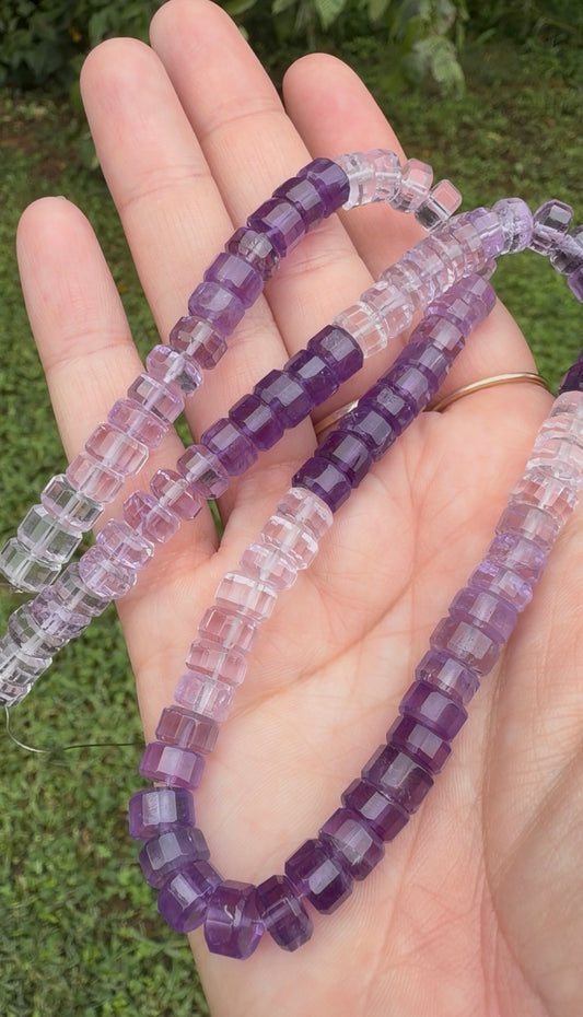 Reserved for N - Disco cut amethyst knotted strand, sterling silver