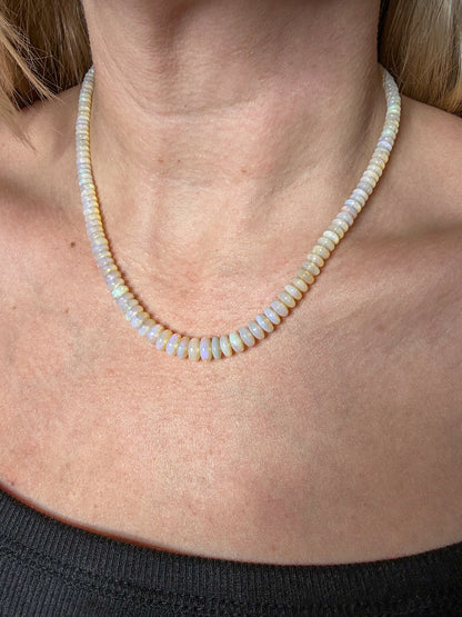 Gorgeous Rondelle Australian Opal Beaded Necklace 14k solid gold simple bead layering necklace