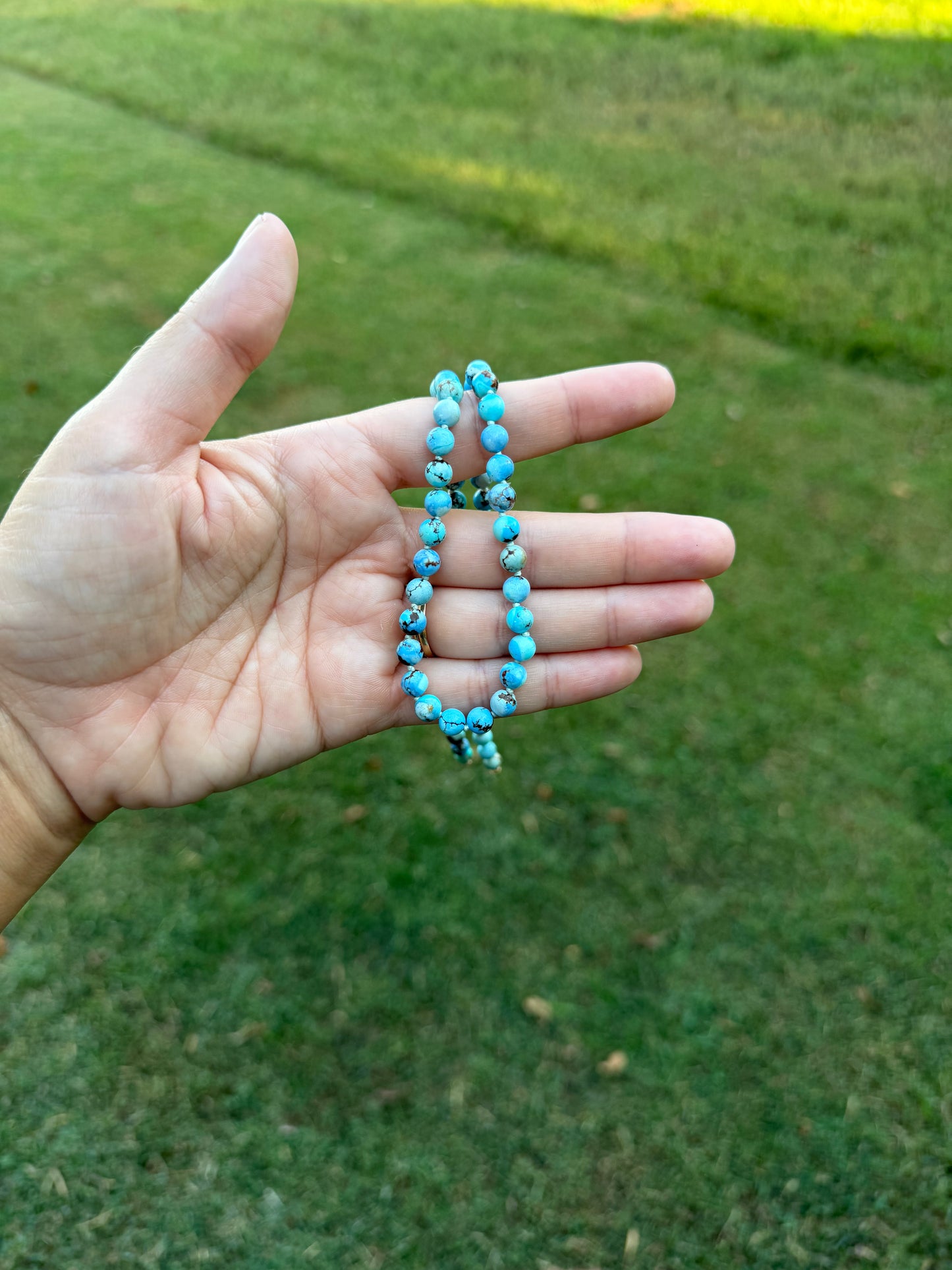 Golden Hills Turquoise Knotted Gemstone Beaded Necklace 14k Gold