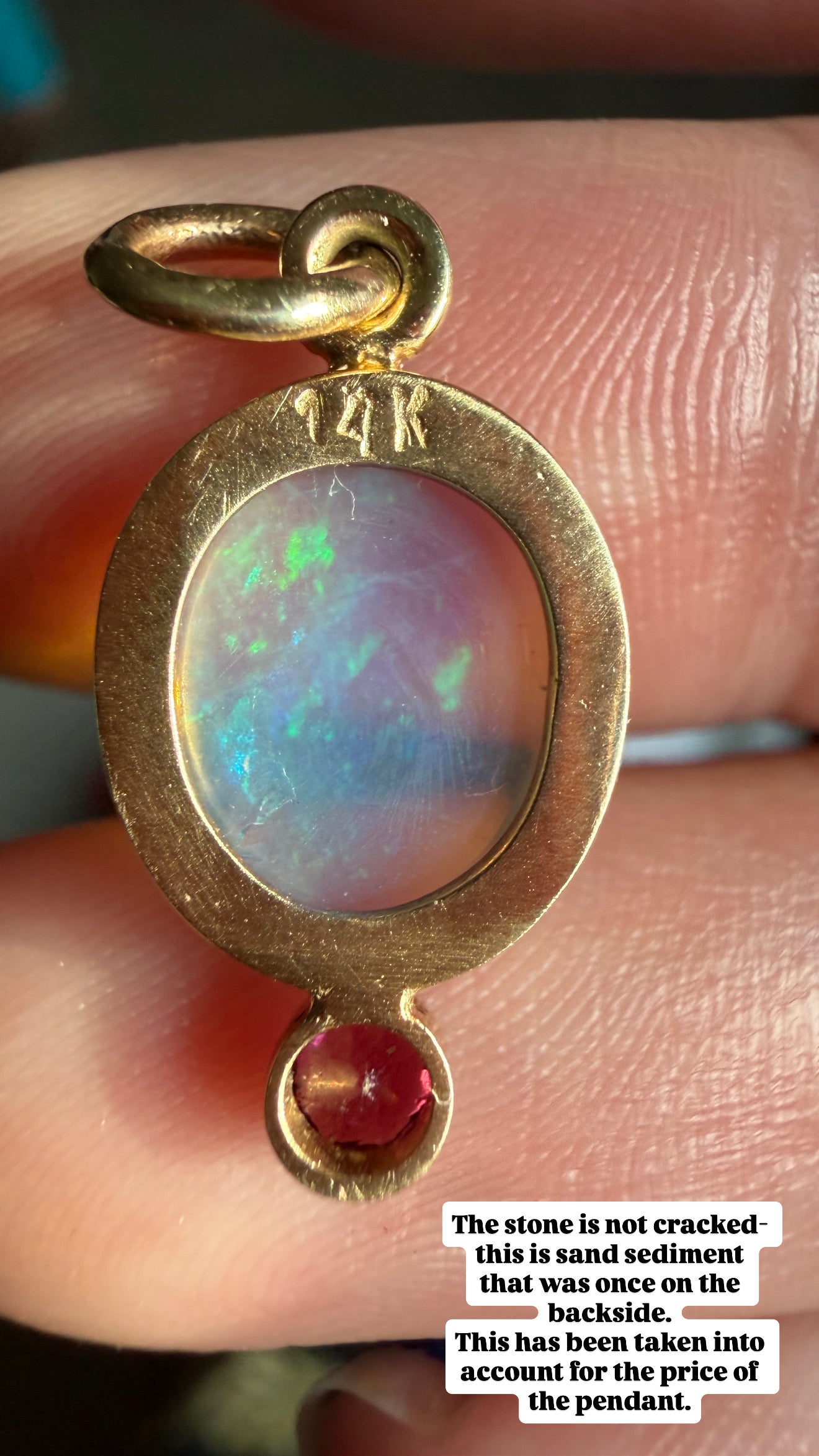 Australian Opal & Rhodolite Garnet Charm, 14k Gold