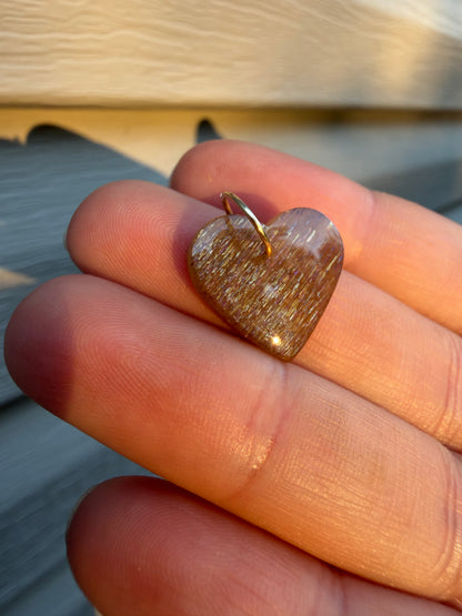 Meteor Shower Sunstone Heart Charm, 14k Gold