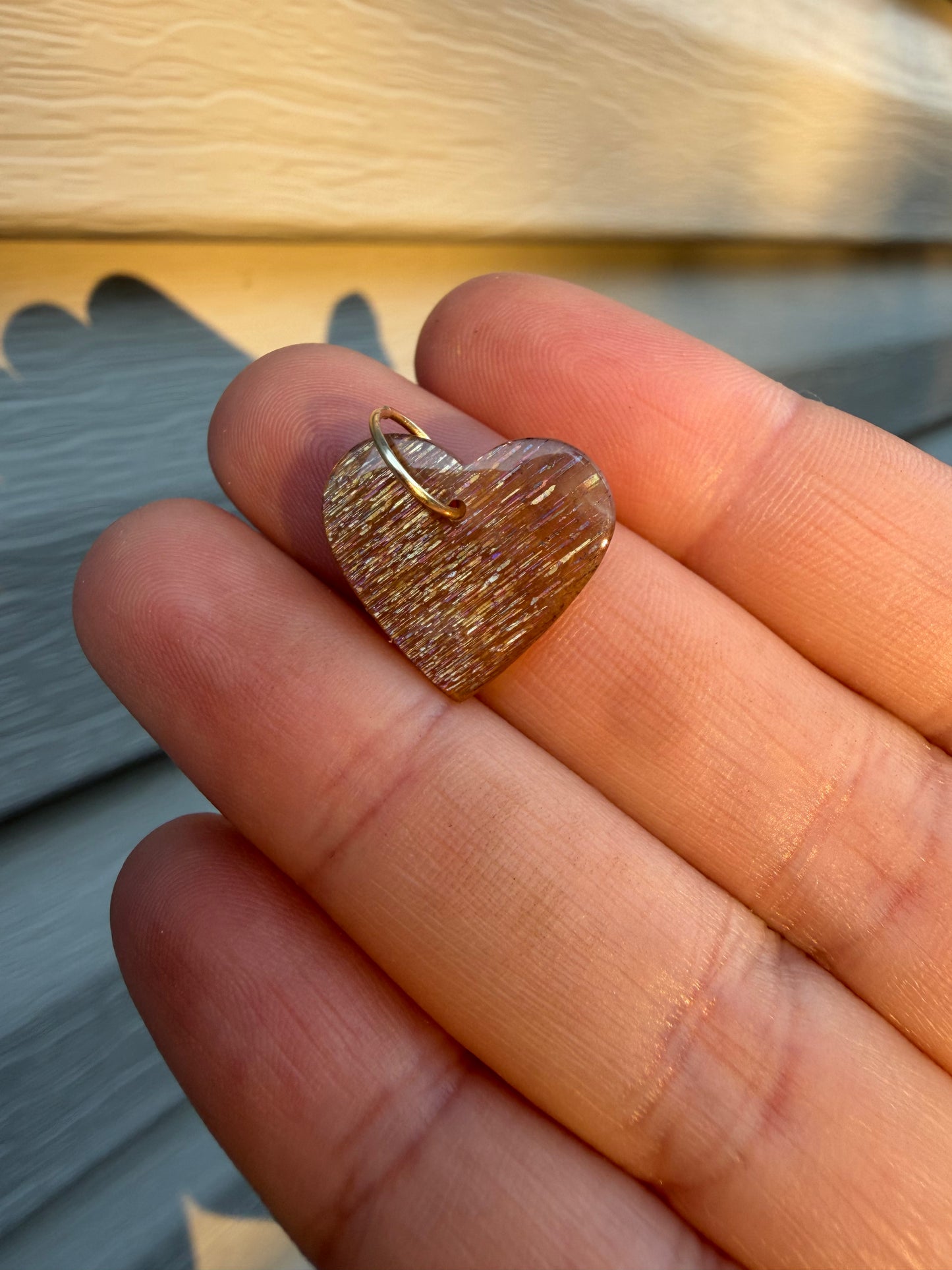 Meteor Shower Sunstone Heart Charm, 14k Gold