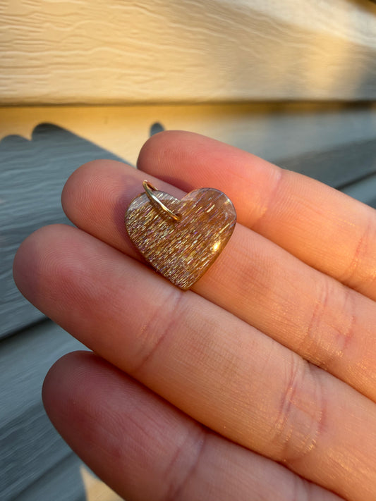 Meteor Shower Sunstone Heart Charm, 14k Gold