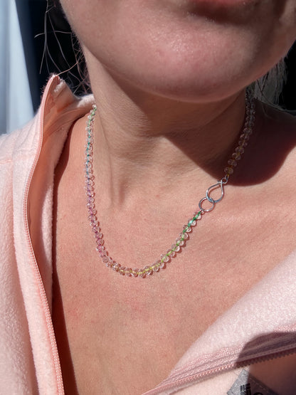Crystal Quartz Beaded Candy Necklace with Rainbow Cord