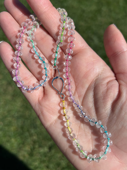 Crystal Quartz Beaded Candy Necklace with Rainbow Cord