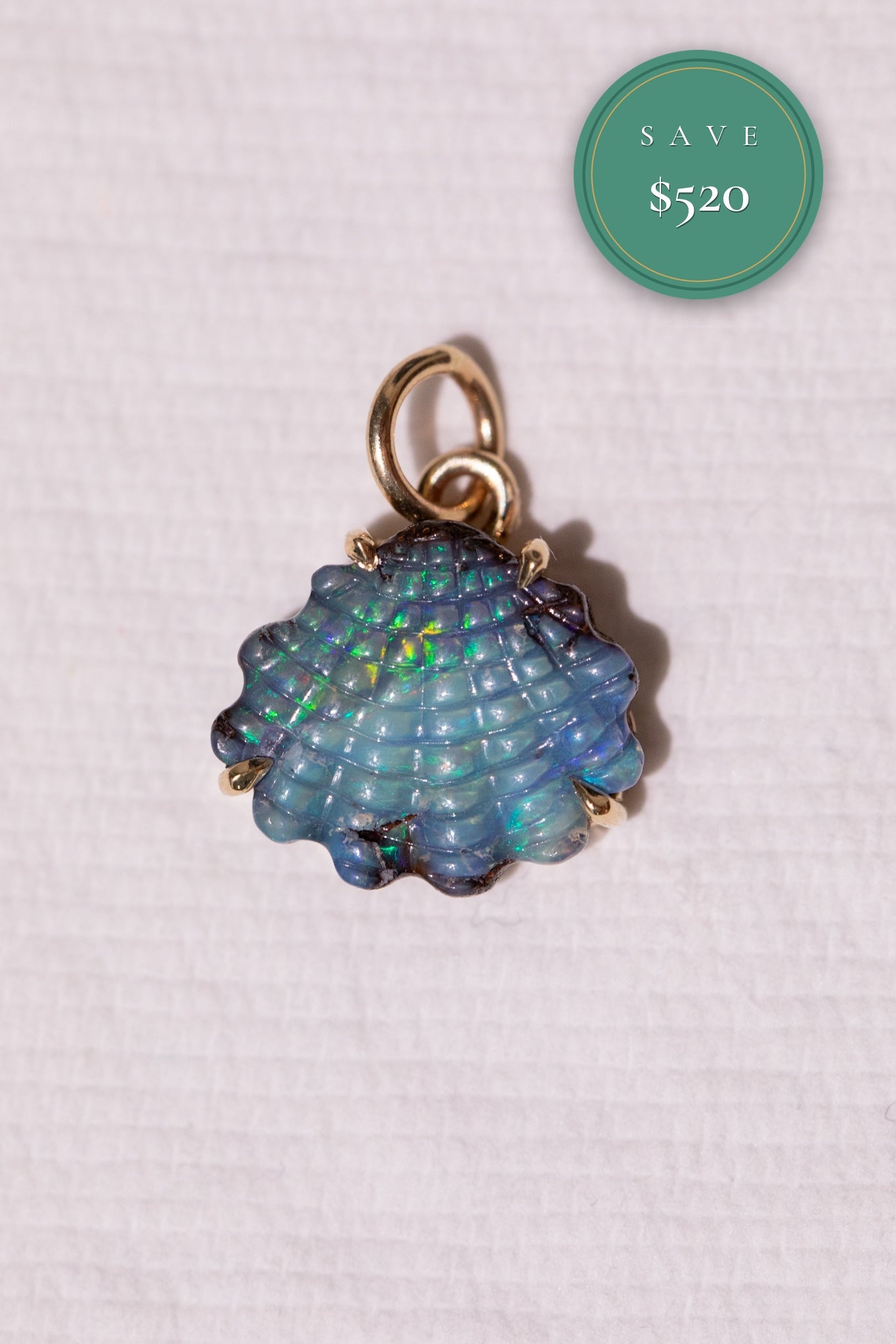 Australian Boulder Opal Shell Charm 14k Gold, Scallop 1 (Seconds, Save $520)