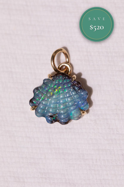 Australian Boulder Opal Shell Charm 14k Gold, Scallop 1 (Seconds, Save $520)