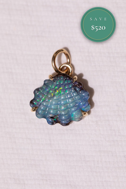 Australian Boulder Opal Shell Charm 14k Gold, Scallop 1 (Seconds, Save $520)
