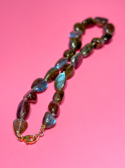 chunky labradorite bead necklace 14k knotted candy bead necklace