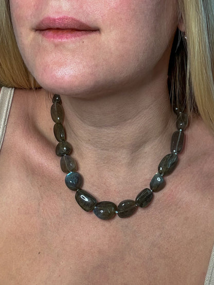 chunky labradorite bead necklace 14k