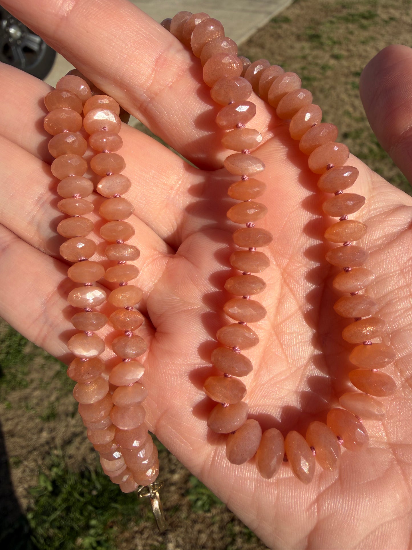 Faceted Peach Moonstone Knotted Gemstone Necklace