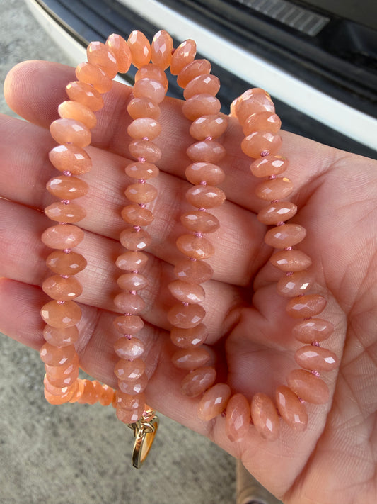 Faceted Peach Moonstone Knotted Gemstone Necklace