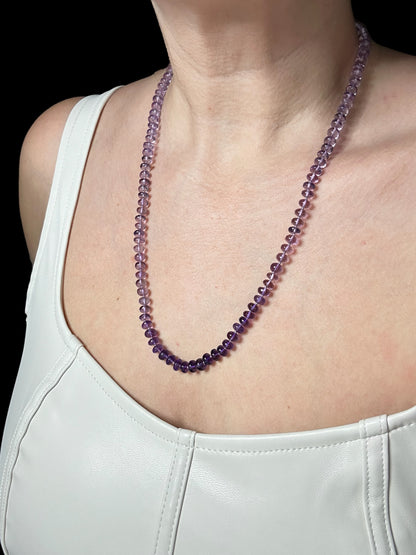 Long Ombré Amethyst Knotted bead candy necklace Strand 14K