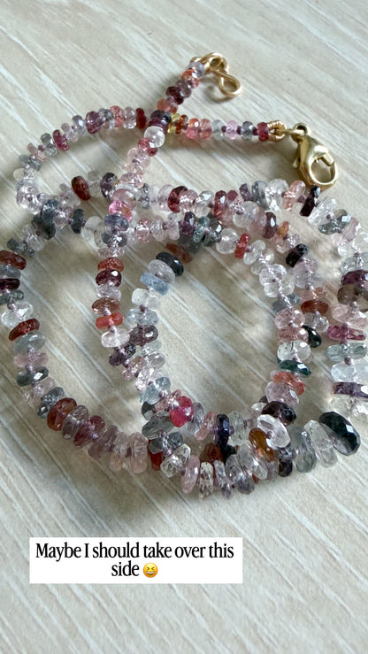 Faceted Spinel Knotted Gemstone Candy Necklace 14k Gold
