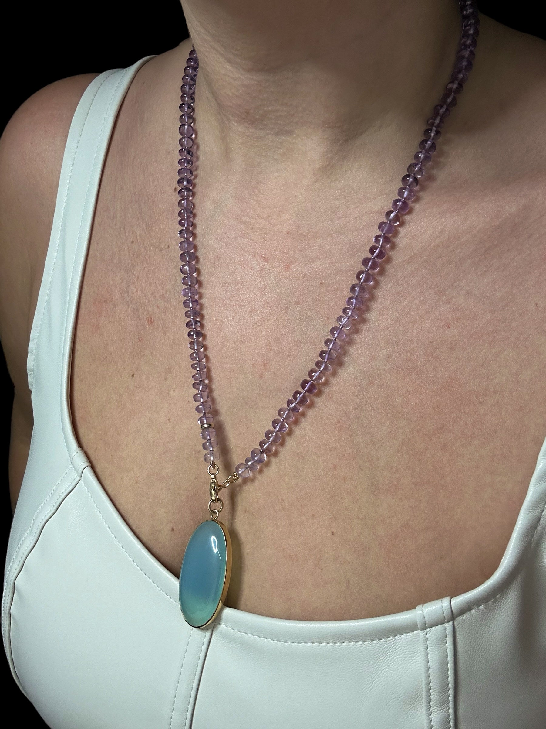 Long Ombré Amethyst Knotted bead candy necklace Strand 14K