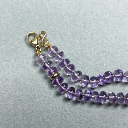 Long Ombré Amethyst Knotted bead candy necklace Strand 14K