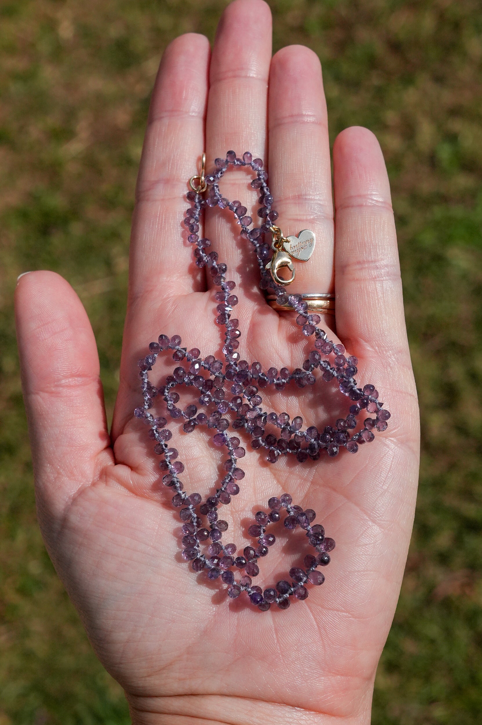 Purple Sapphire Teardrops Knotted Candy Bead Necklace 14k