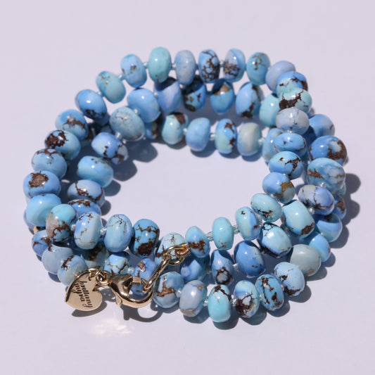 Rare Kazakhstan Golden Hills Turquoise Knotted Candy Bead Necklace 14k gold