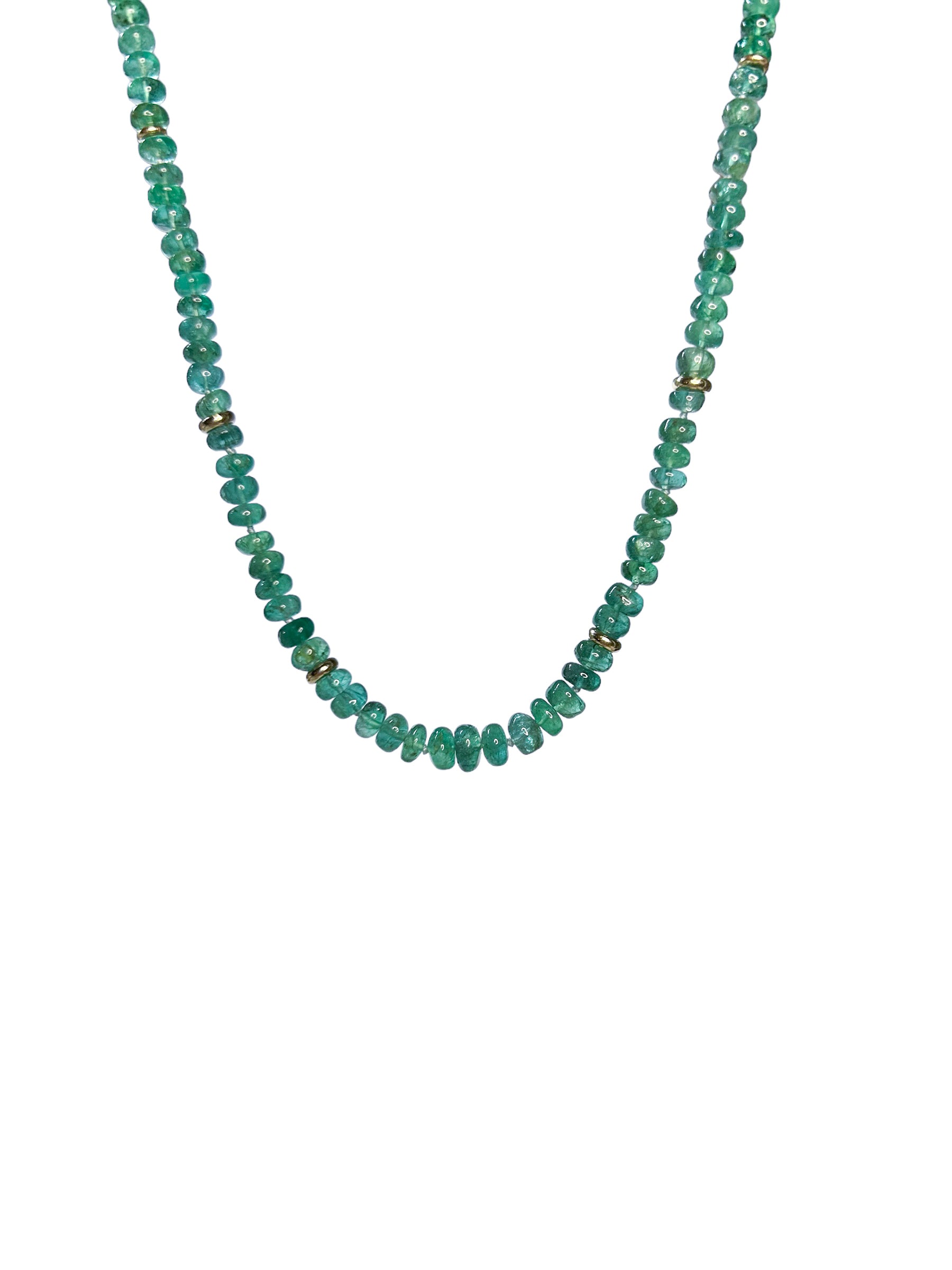 Zambian Emerald Bead Necklace with 14k Solid Gold