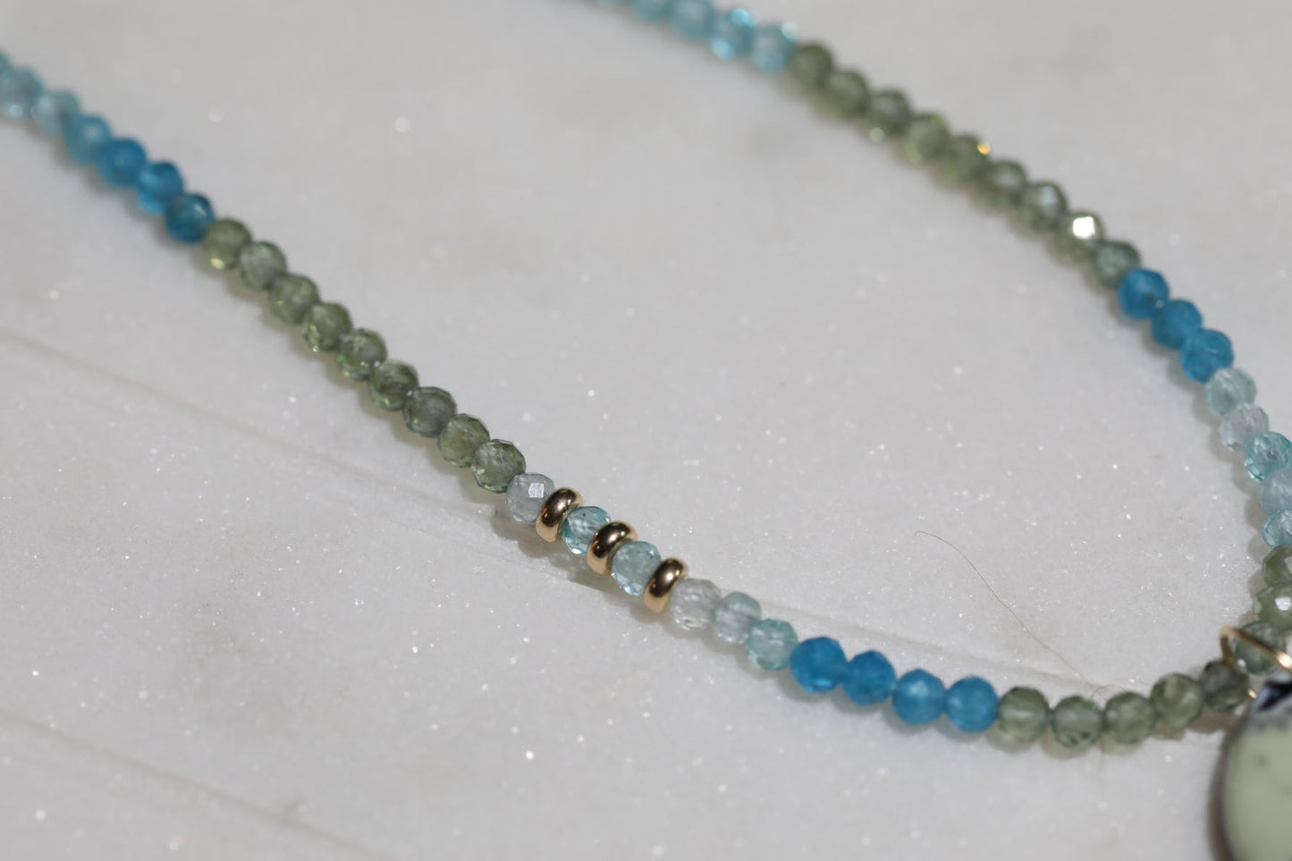 One of a Kind Apatite and Hotsonite Beaded Necklace 14k