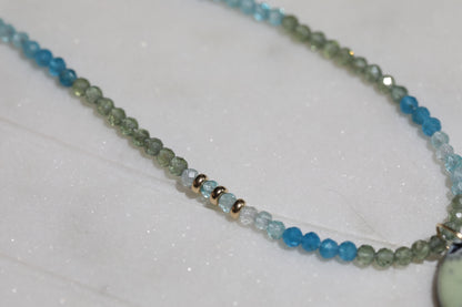 One of a Kind Apatite and Hotsonite Beaded Necklace 14k