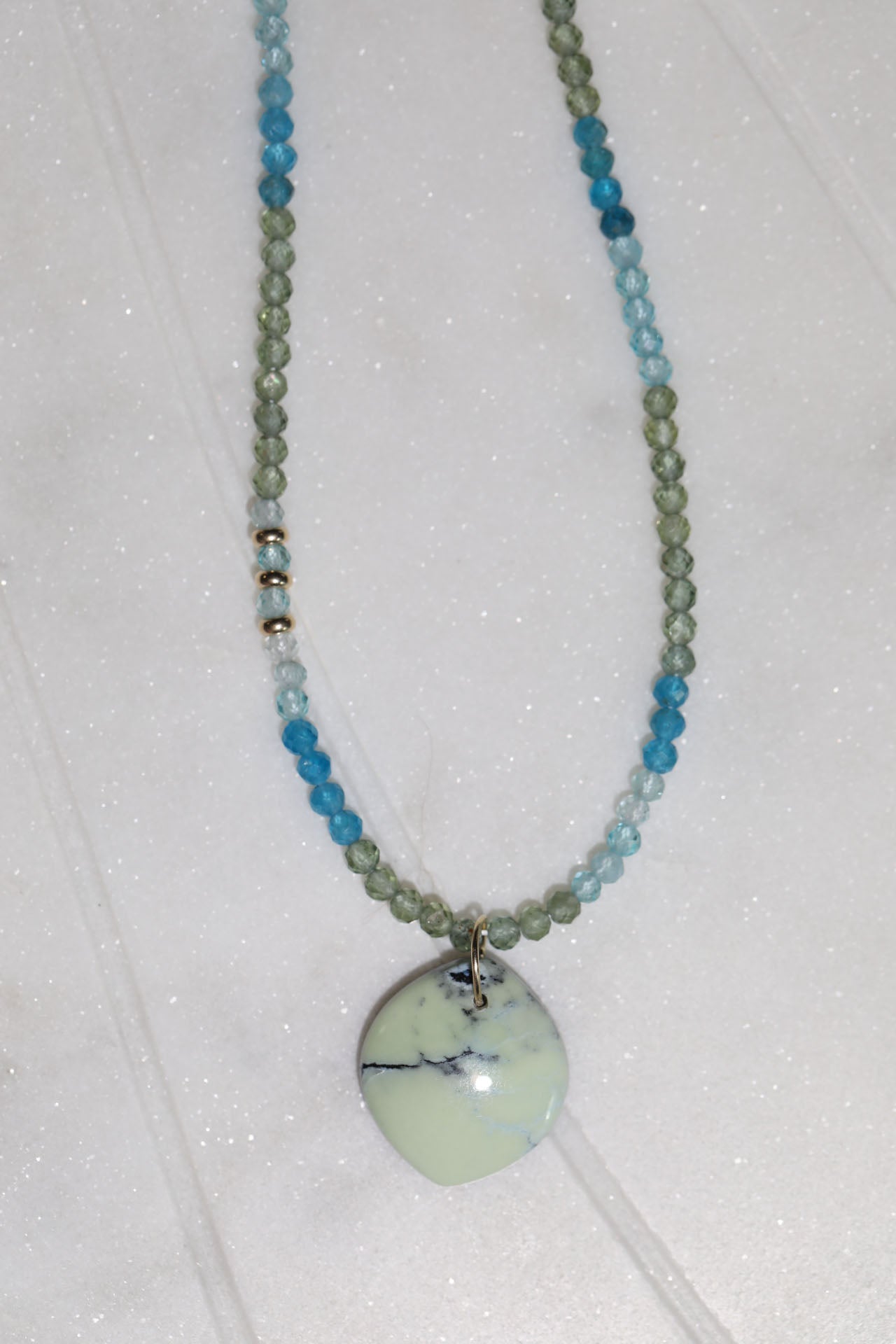 One of a Kind Apatite and Hotsonite Beaded Necklace 14k