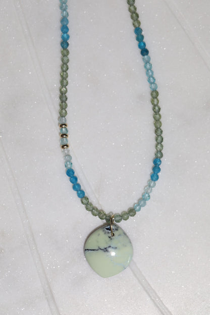 One of a Kind Apatite and Hotsonite Beaded Necklace 14k