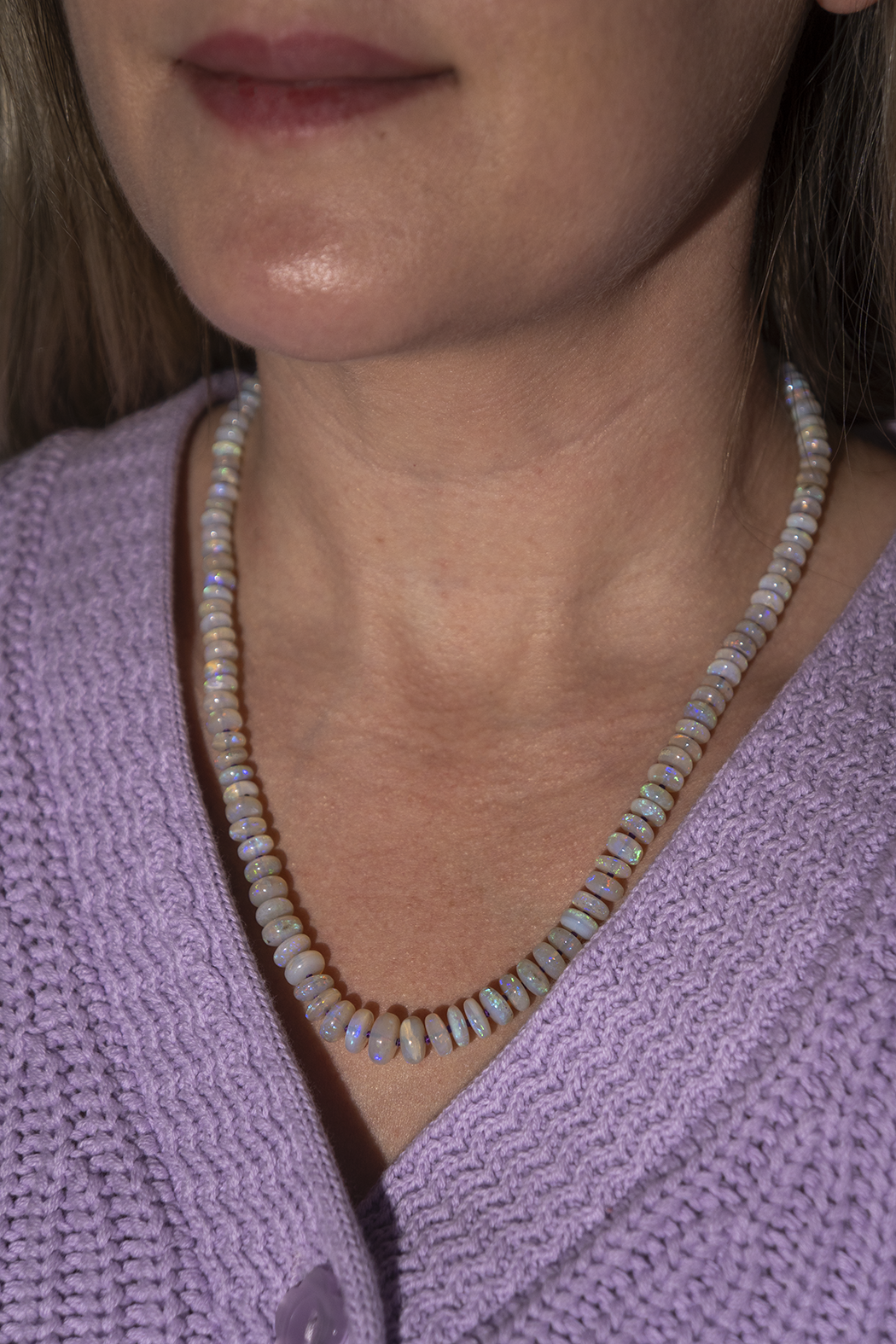 Australian Opal Knotted Bead Necklace 14k