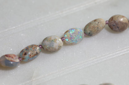 Beautiful Australian Natural Opal Nugget Necklace – Silk Knotted with 14k Gold