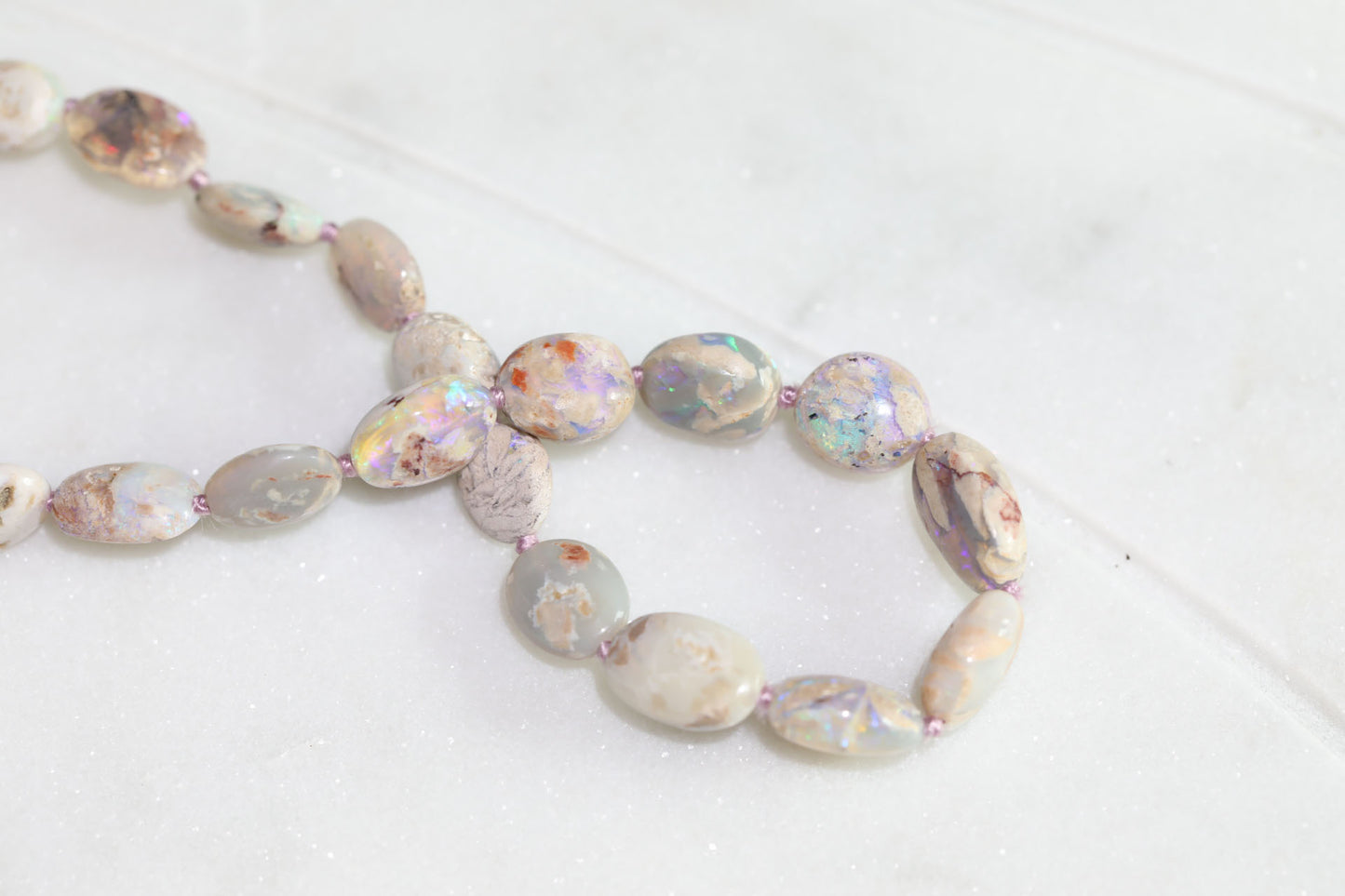 Beautiful Australian Natural Opal Nugget Necklace – Silk Knotted with 14k Gold