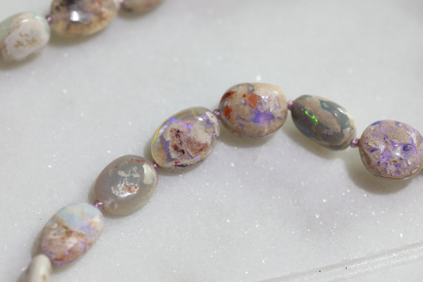 Beautiful Australian Natural Opal Nugget Necklace – Silk Knotted with 14k Gold