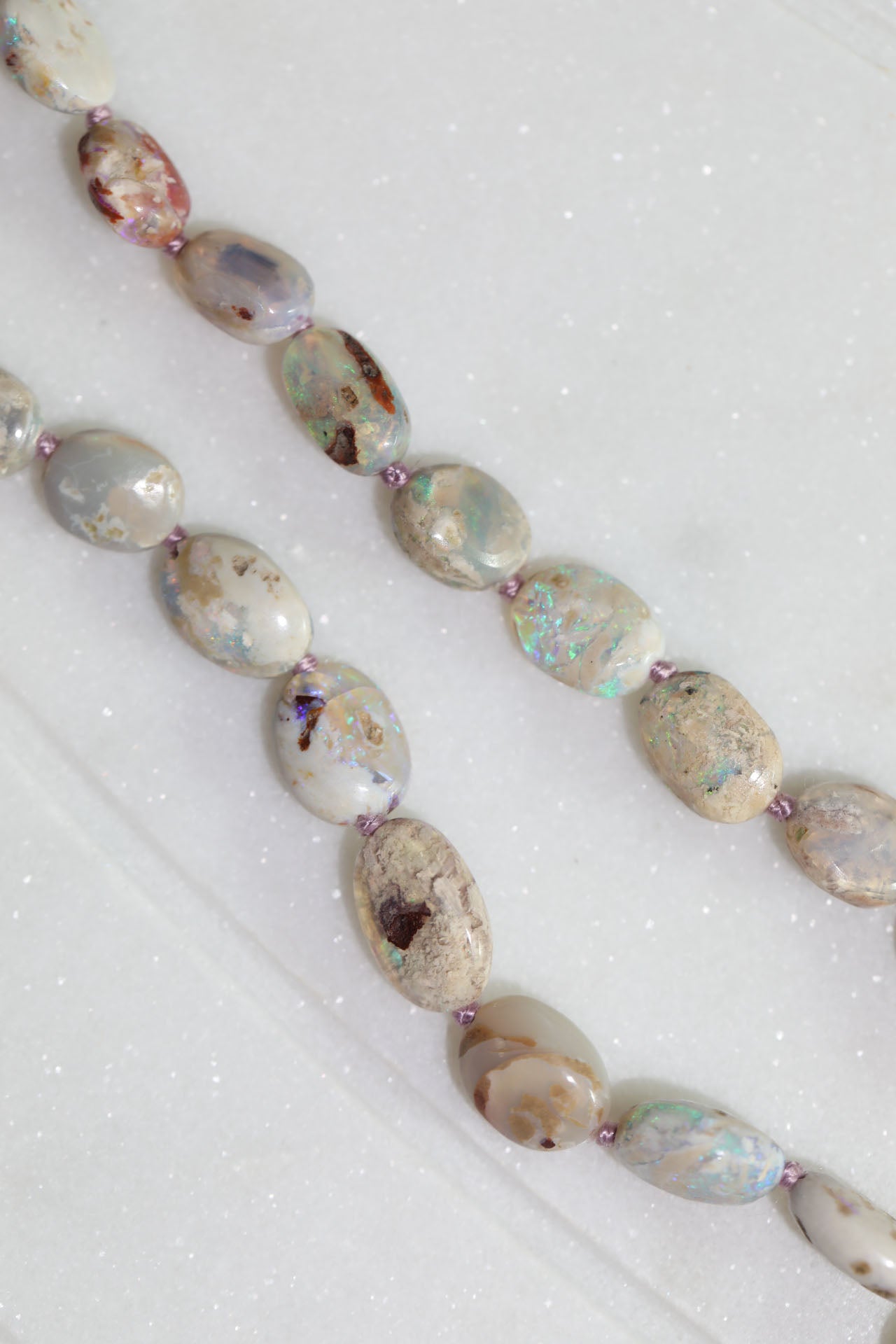 Beautiful Australian Natural Opal Nugget Necklace – Silk Knotted with 14k Gold