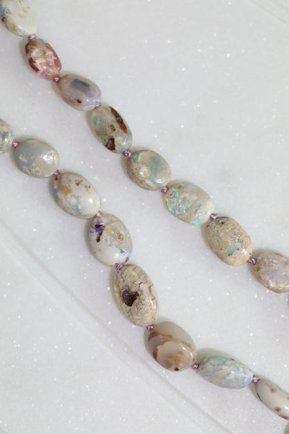 Beautiful Australian Natural Opal Nugget Necklace – Silk Knotted with 14k Gold