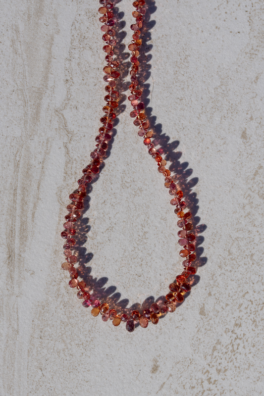Blood Orange Sapphire Teardrops Beaded Necklace 14k