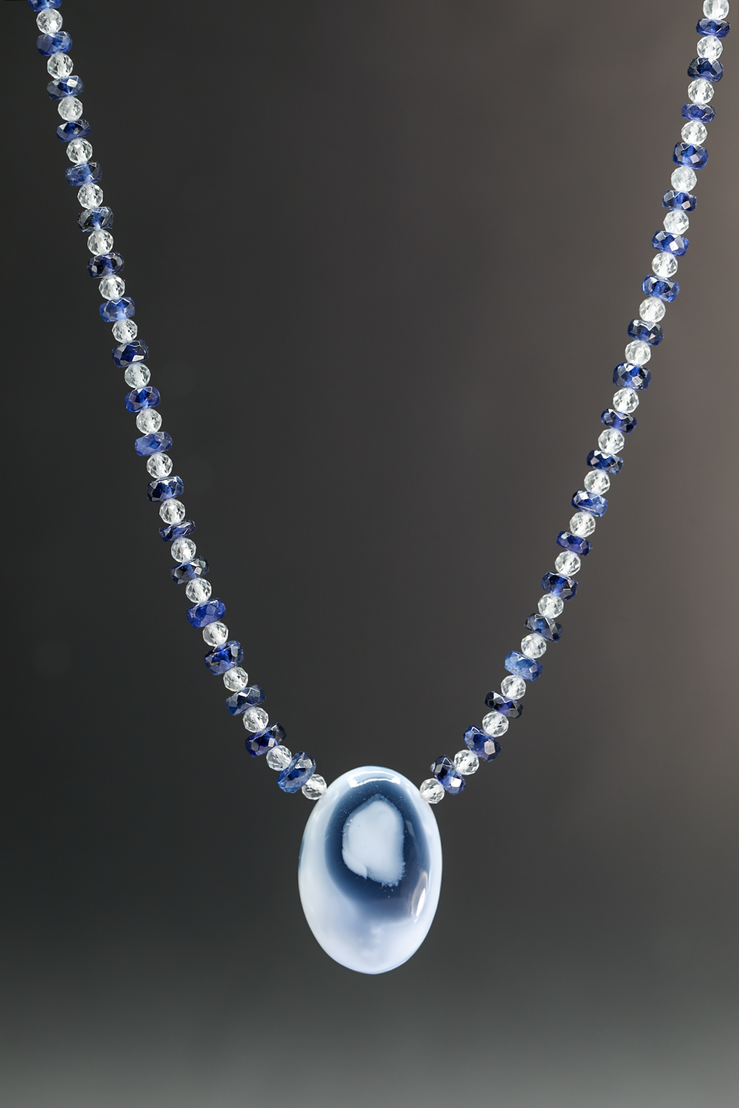 One of a Kind Mixed Gem - Blue Oregon Opal, Kyanite, White Topaz Necklace 14k