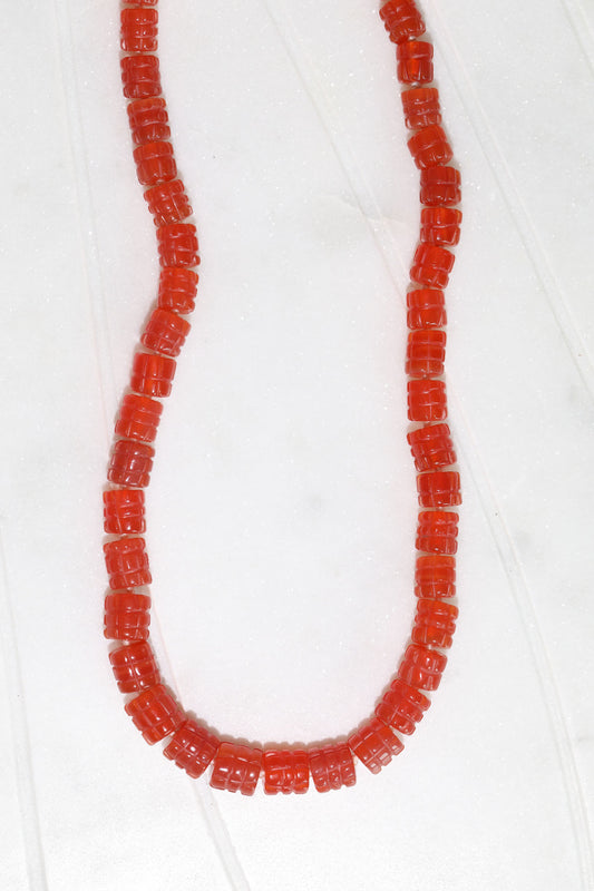 Unique Carved Carnelian Knotted Bead Necklace 14k