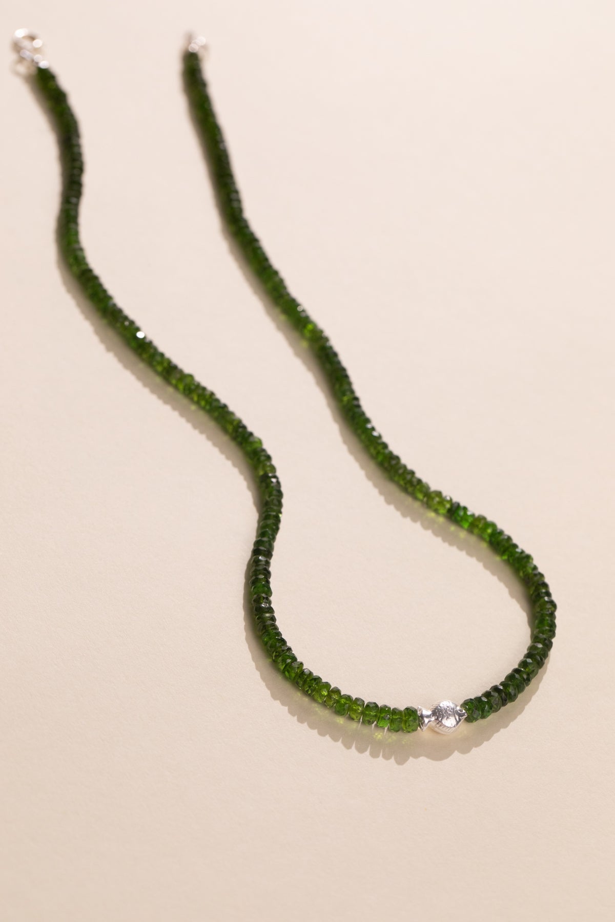 Chrome Diopside Worry Fish Necklace with sterling silver clasp, view 3