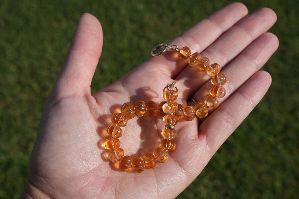 Citrine Pumpkin Bracelet, 14k Gold