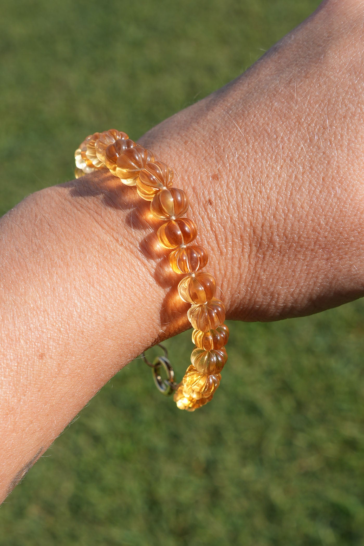 Citrine Pumpkin Handmade Knotted Beaded Bracelet 14k