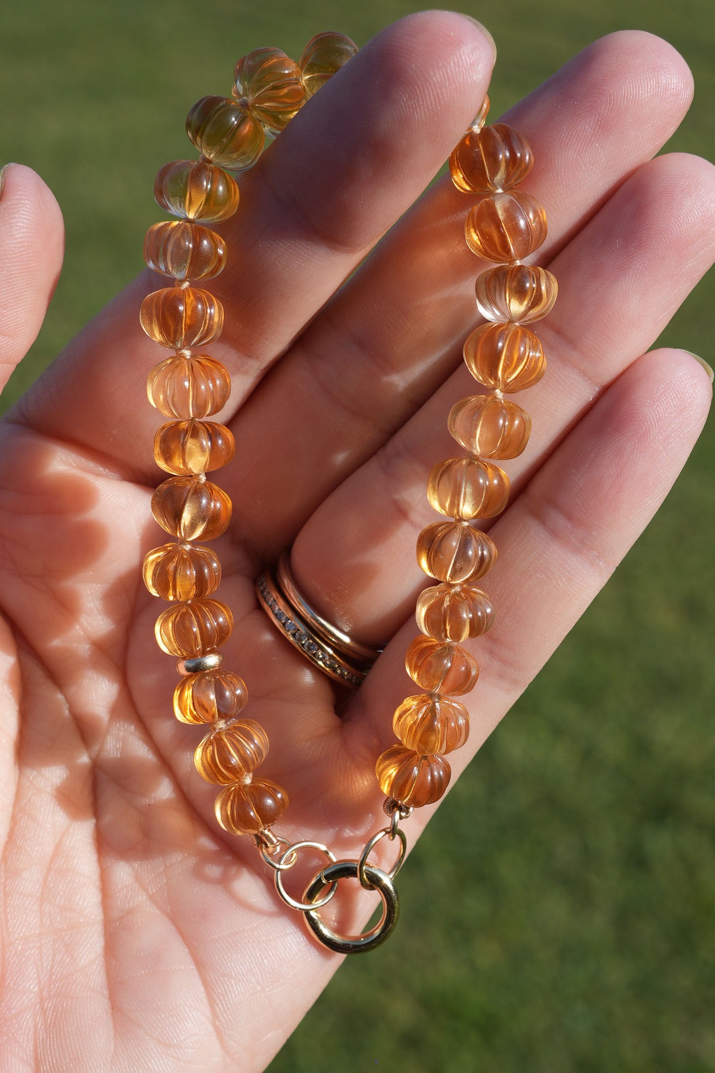 Citrine Pumpkin Handmade Knotted Beaded Bracelet 14k