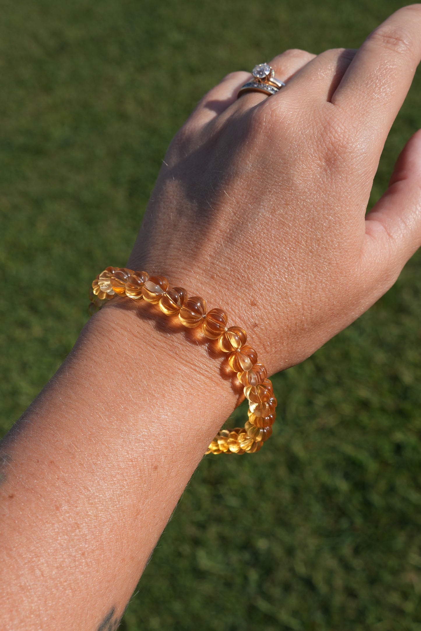 Citrine Pumpkin Handmade Knotted Beaded Bracelet 14k