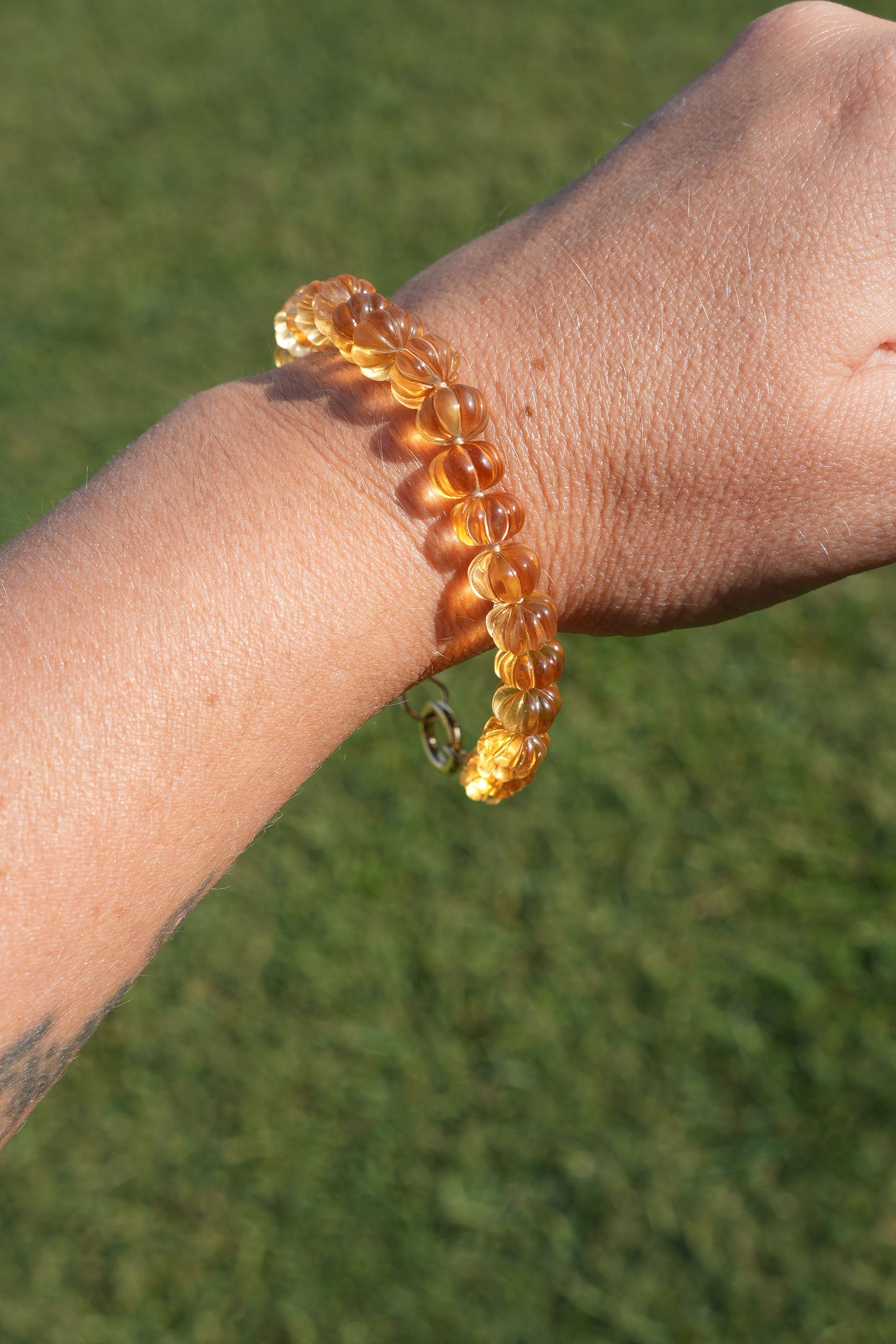 Citrine Pumpkin Handmade Knotted Beaded Bracelet 14k