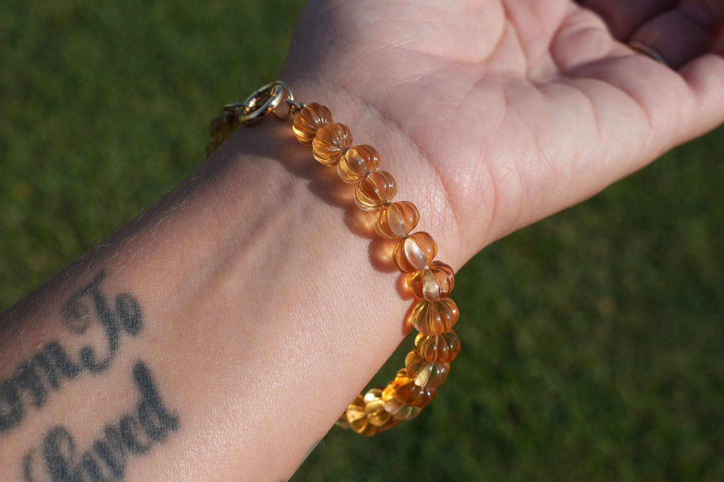 Citrine Pumpkin Handmade Knotted Beaded Bracelet 14k